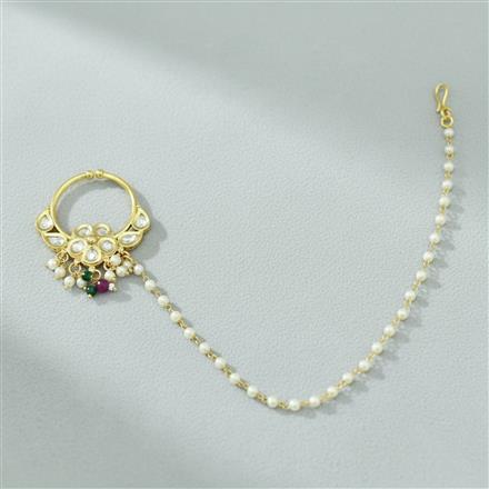 Kundan Moti Nose Ring With Gold Plating