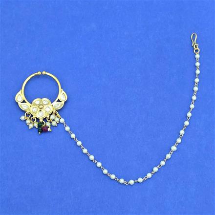 Kundan Moti Nose Ring With Gold Plating