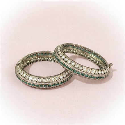 Kundan Openable Bangles With Mehndi Plating