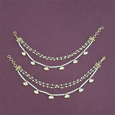 Kundan Moti Ear Chain With Carat Gold Plating