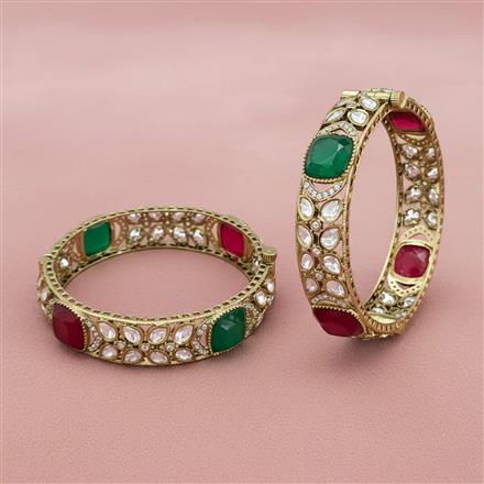 Kundan Openable Bangles With Mehndi Plating