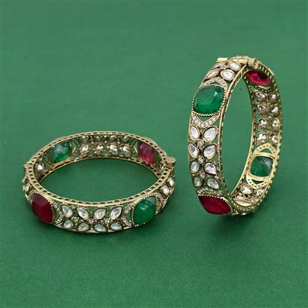 Kundan Openable Bangles With Mehndi Plating