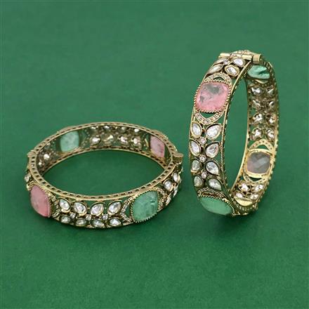 Kundan Openable Bangles With Mehndi Plating