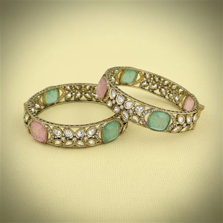 Kundan Openable Bangles With Mehndi Plating