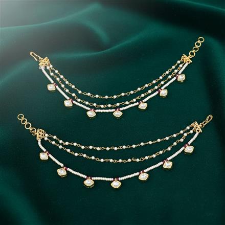 Kundan Moti Ear Chain With Carat Gold Plating