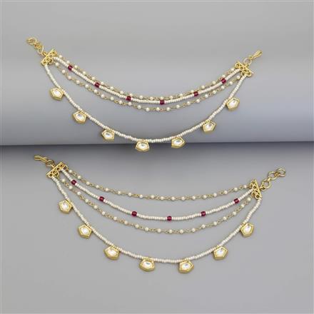 Kundan Moti Ear Chain With Carat Gold Plating