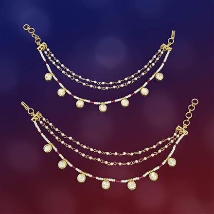 Kundan Moti Ear Chain With Carat Gold Plating