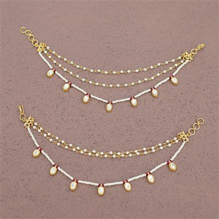 Kundan Moti Ear Chain With Carat Gold Plating