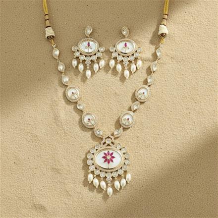 Kundan Mother Of Pearl Necklace Set With Carat Gold Plating