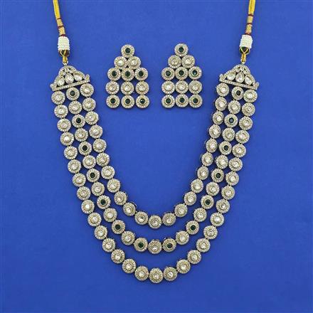 Kundan 3 Line Necklace Set With Mehndi Plating