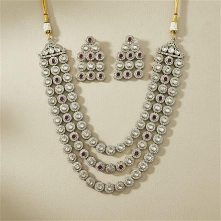 Kundan 3 Line Necklace Set With Mehndi Plating