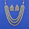 Kundan 3 Line Necklace Set With Mehndi Plating