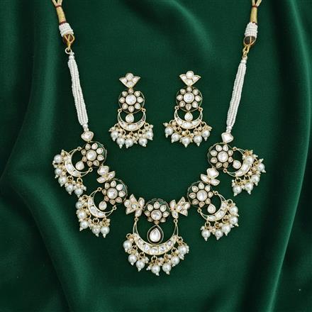 Kundan Moti Necklace Set With Carat Gold Plating