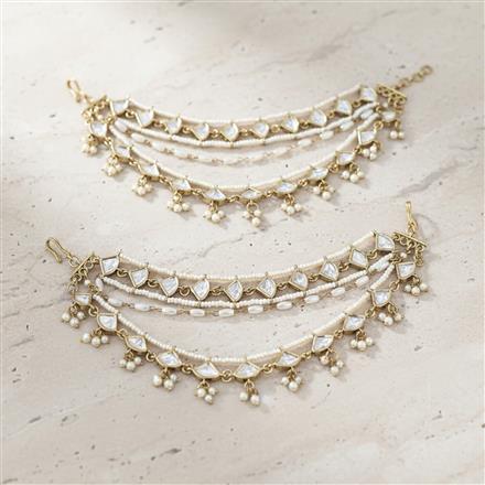 Kundan Moti Ear Chain With Mehndi Plating
