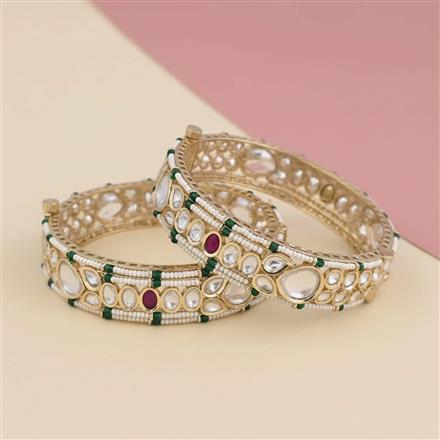 Kundan Moti Bangles With Carat Gold Plating