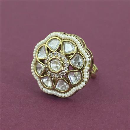 Kundan Adjustable Ring With Mehndi Plating