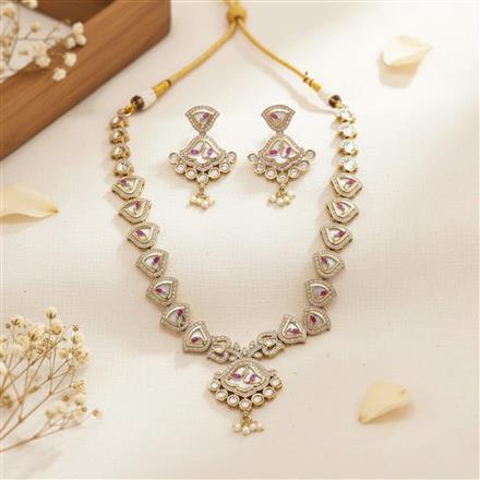 Kundan Mother Of Pearl Necklace Set With Mehndi Plating