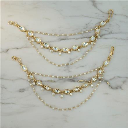 Kundan Moti Ear Chain With Carat Gold Plating