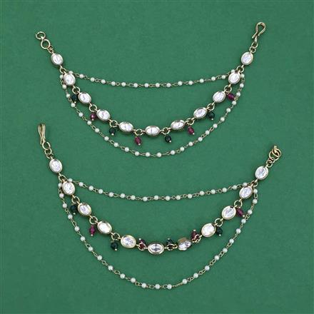Kundan Moti Ear Chain With Mehndi Plating
