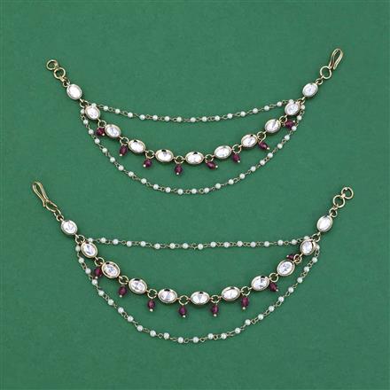 Kundan Moti Ear Chain With Mehndi Plating