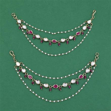 Kundan Moti Ear Chain With Mehndi Plating