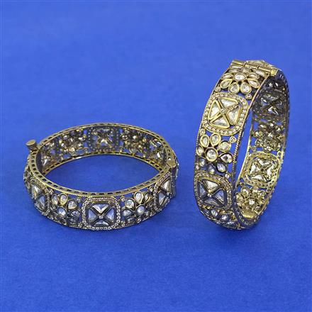 Kundan Openable Bangles With Mehndi Plating