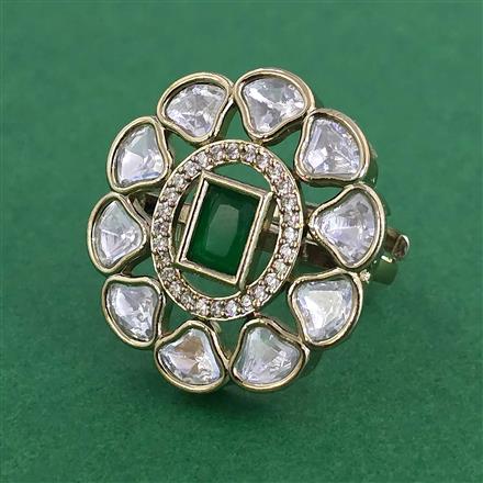 Kundan Adjustable Ring With Mehndi Plating