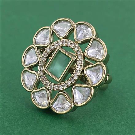 Kundan Adjustable Ring With Mehndi Plating