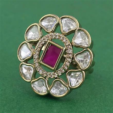 Kundan Adjustable Ring With Mehndi Plating