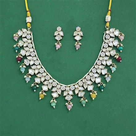 Kundan Moti Necklace With Mehndi Plating