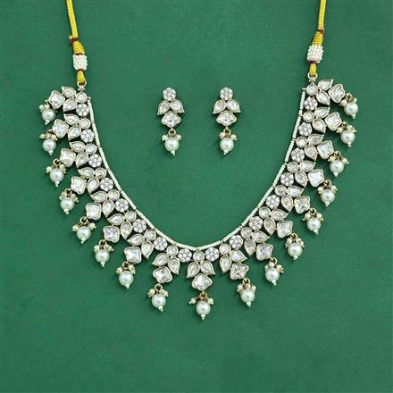 Kundan Moti Necklace With Mehndi Plating