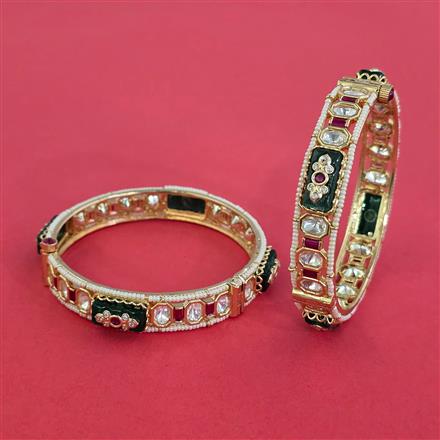 Kundan Moti Bangles With Carat Plating