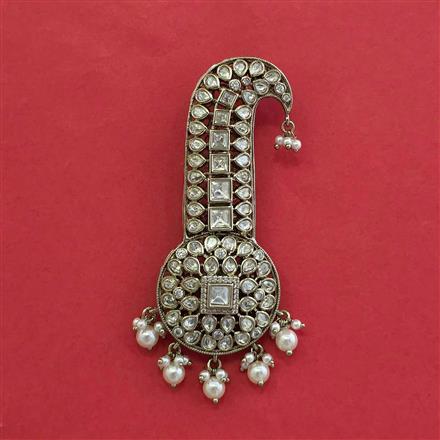 Kundan Pearl Hair Brooch With Mehndi Plating