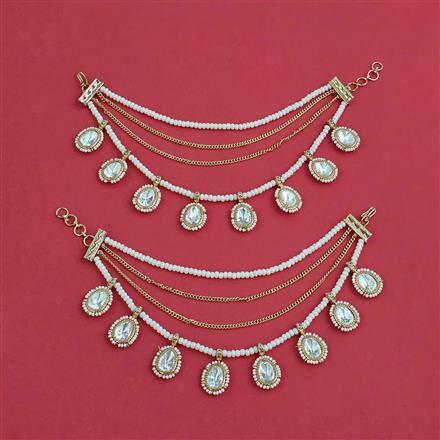 Kundan Pearl Ear Chain With Carat Plating