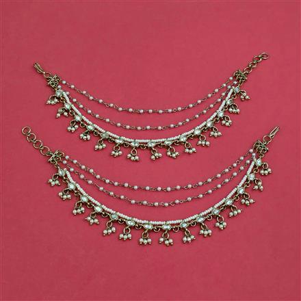 Kundan Moti Ear Chain With Mehndi Plating