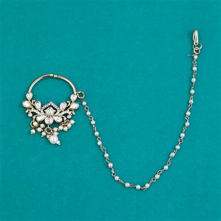 Kundan Moti Nose Ring with Mehndi Plating