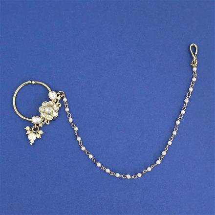 Kundan Moti Nose Ring with Mehndi Plating
