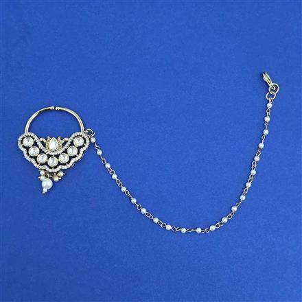 Kundan Moti Nose Ring with Mehndi Plating