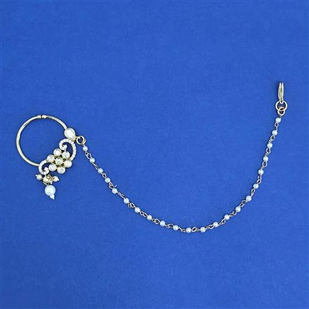 Kundan Moti Nose Ring with Mehndi Plating