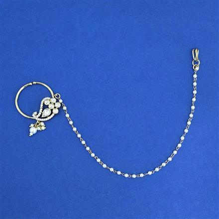 Kundan Moti Nose Ring with Mehndi Plating
