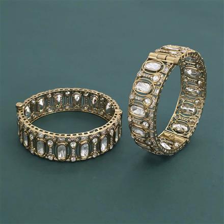 Kundan 2 Pc Openable Bangles With Mehndi Plating