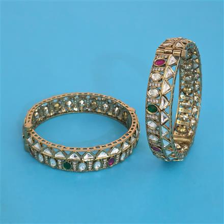Kundan 2 Pc Openable Bangles with Mehndi Plating