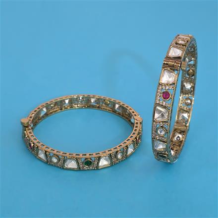 Kundan 2 Pc Openable Bangles with Mehndi Plating
