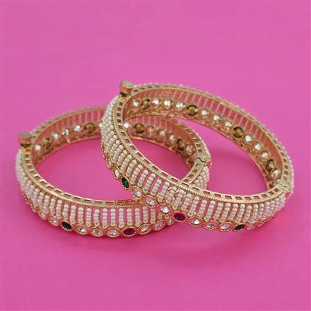 Kundan Pearl Bangles with Carat Plating