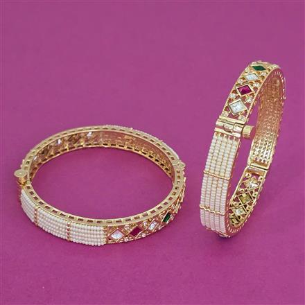 Kundan Pearl Bangles with Carat Plating