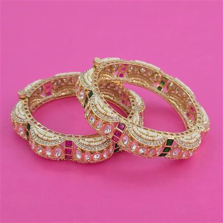 Kundan Pearl Bangles with Carat Plating