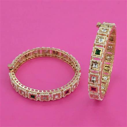 Kundan Pearl Bangles with Carat Plating