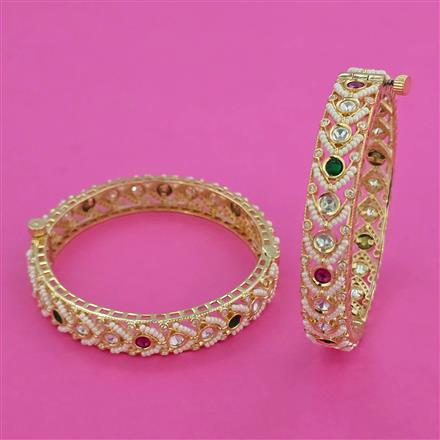 Kundan Pearl Bangles with Carat Plating