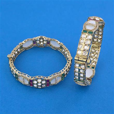 Kundan Openable Bangles with Mehndi Plating