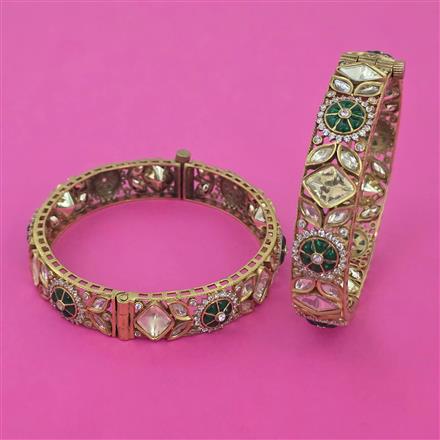 Kundan Openable Bangles with Rajwadi Matte Plating